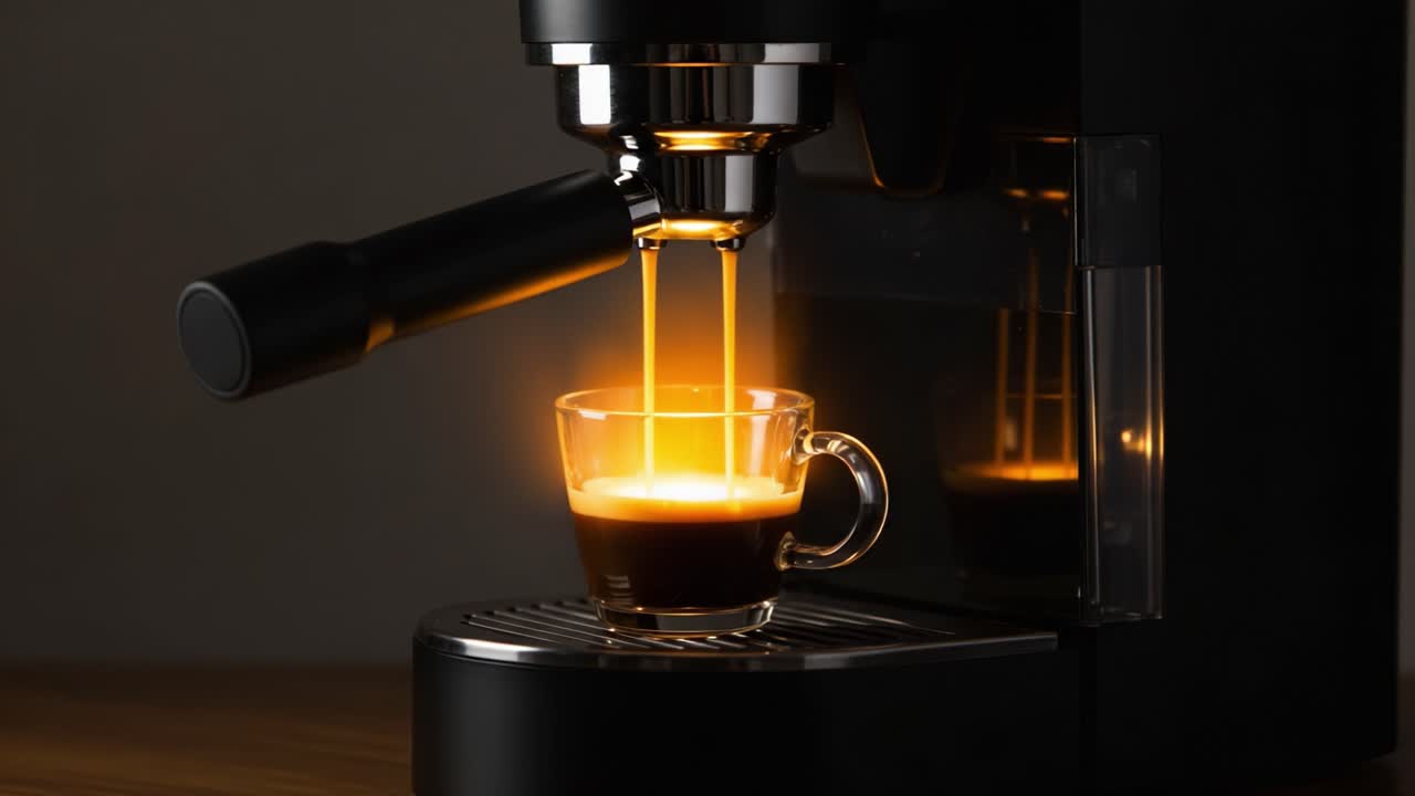 Captivating Espresso Moments: A Beautiful Sequence of Brewing From Machine to Glass Illuminating the Rich Aroma and Texture of Freshly Extracted Coffee