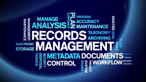 4k records management animated tag word cloud,text animation seamless loop.