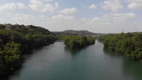 slowly descending drone shot of redbud isle summer 2020