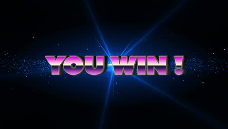 animation of you win text over light trails and spots on black background