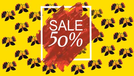 Animation-of-sale-50-percent-off-text-over-banner-and-flowers-in-background