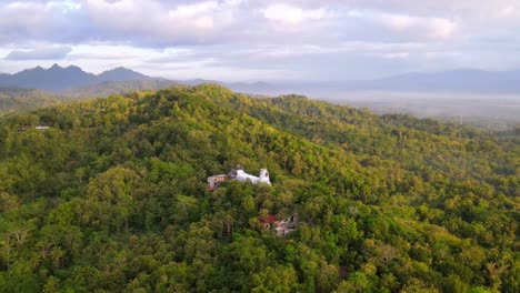 aerial view of rhema hill with white chicken-shaped building