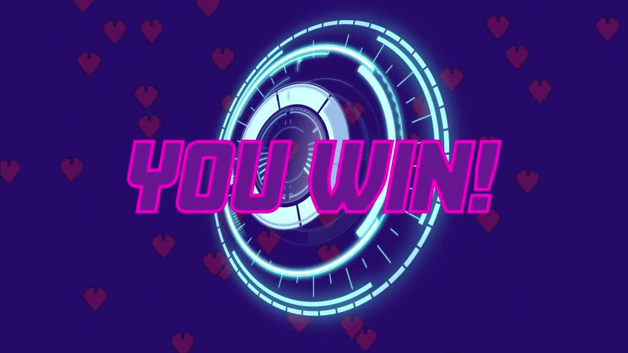 당신이 승리하는 애니메이션 문자 범위 스캐닝과 파란색 배경에 심장