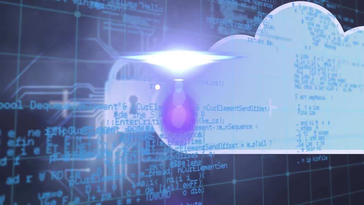 animación del procesamiento de datos a través de una placa de circuitos y una nube digital