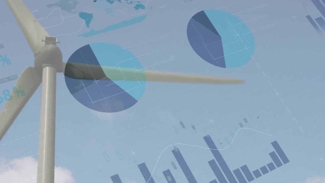 animación del procesamiento de estadísticas a través de la turbina eólica