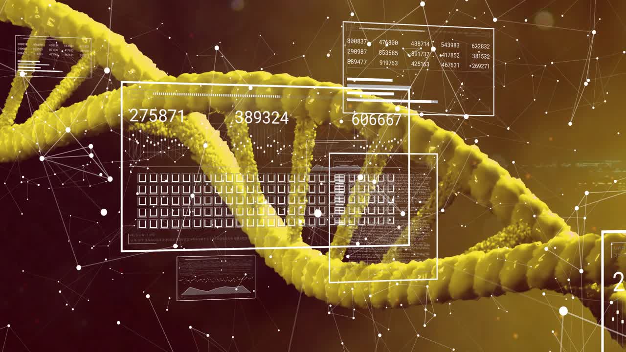 On startup, 3D DNA helix rotating while panels fading and updating numbers for molecular data