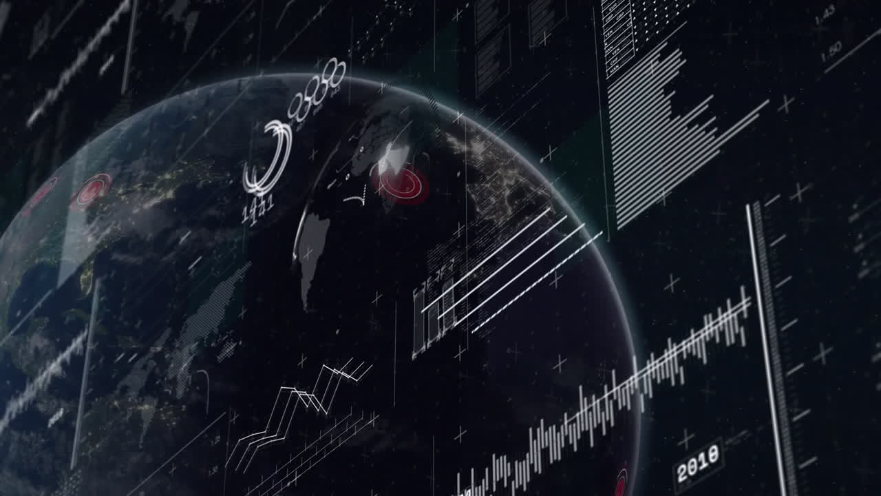 animación del procesamiento de datos financieros en todo el mundo sobre un fondo negro