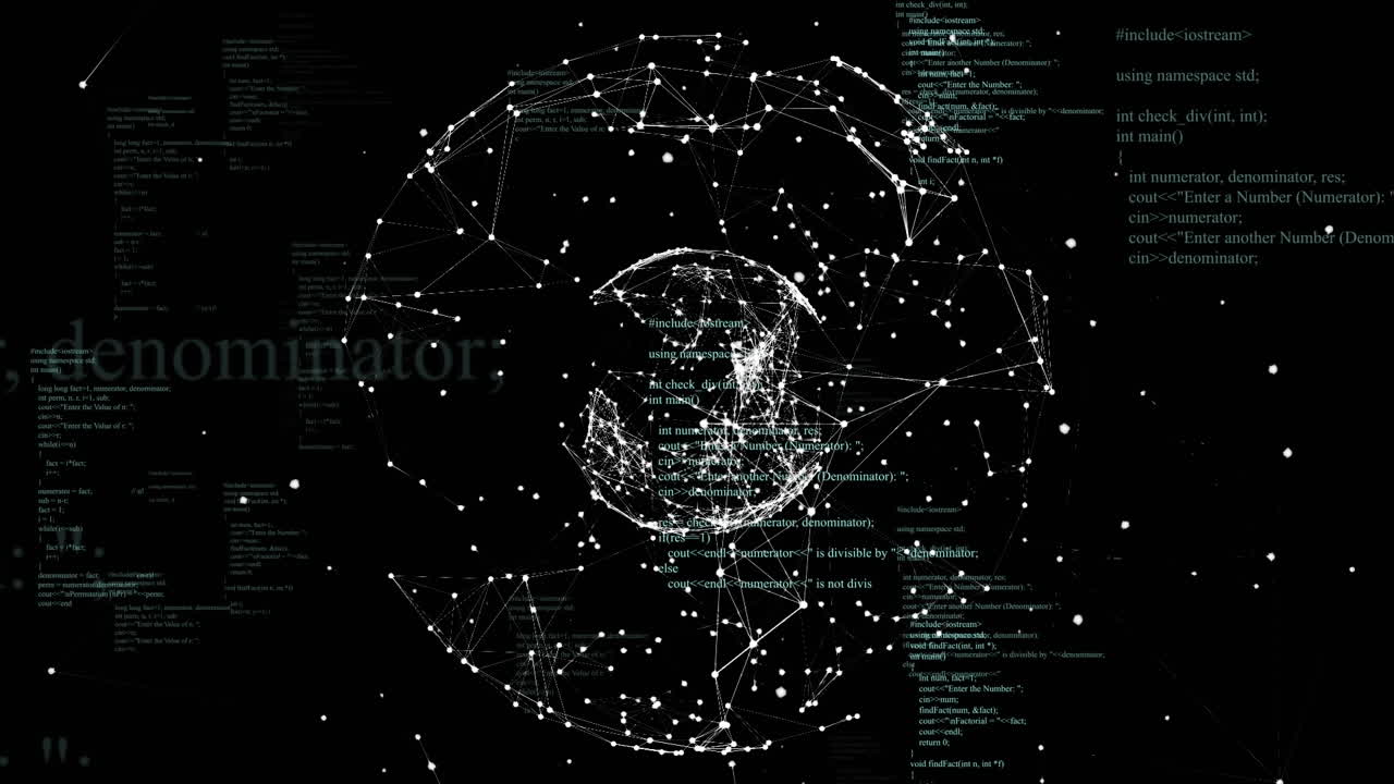 Animation of data processing and globe on black background