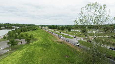 traffic on great view drive north memphis in shelby farms park, tennessee usa