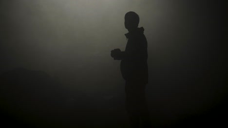 silhouette of a person in fog