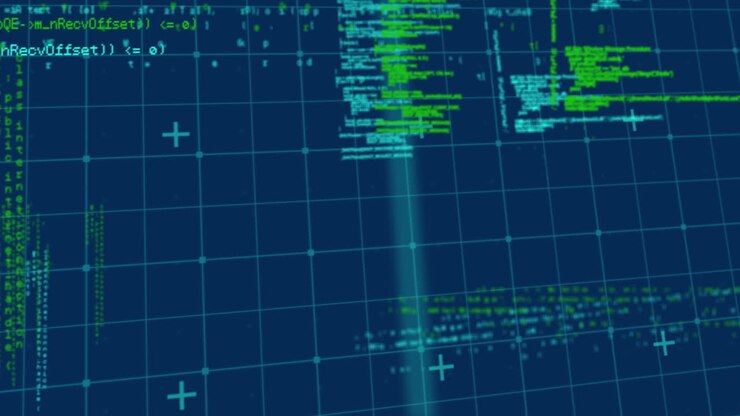 Animation of data processing on navy background