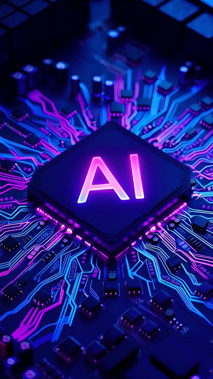 Futuristinen tekoälysirun emolevyn teknologian tausta 4K