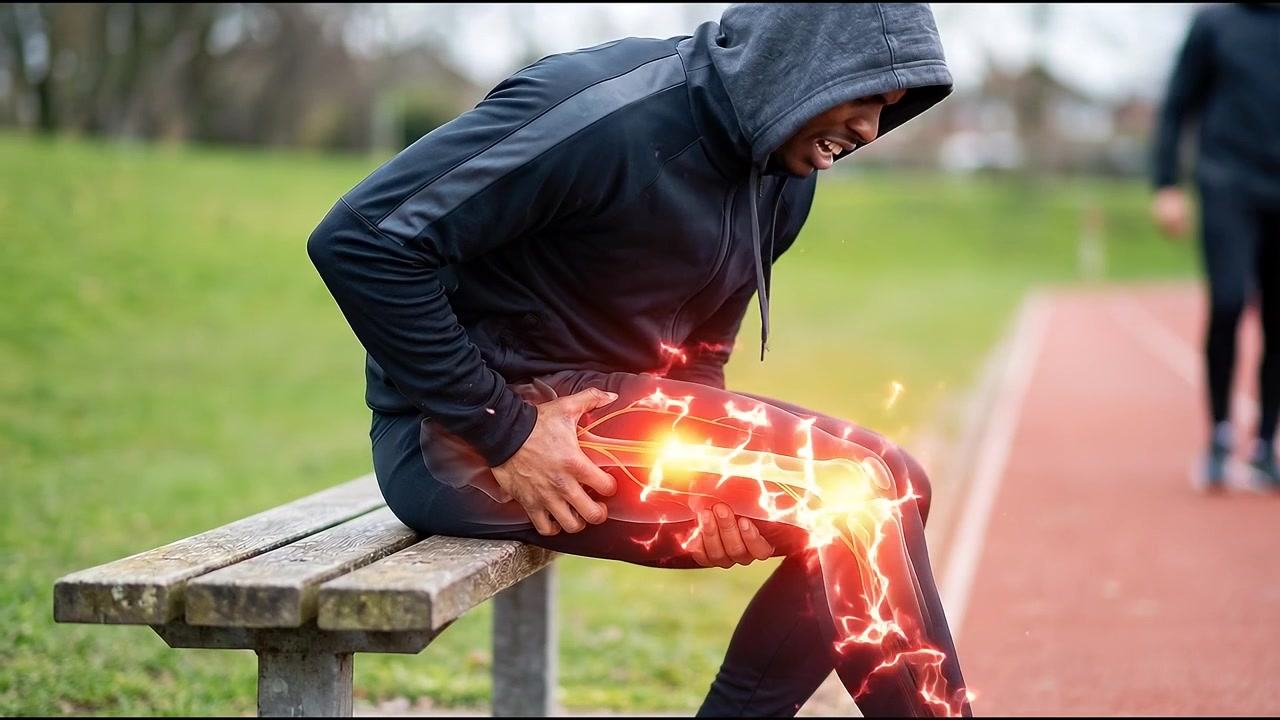 Athlete Suffering From Leg Injury on Running Track
