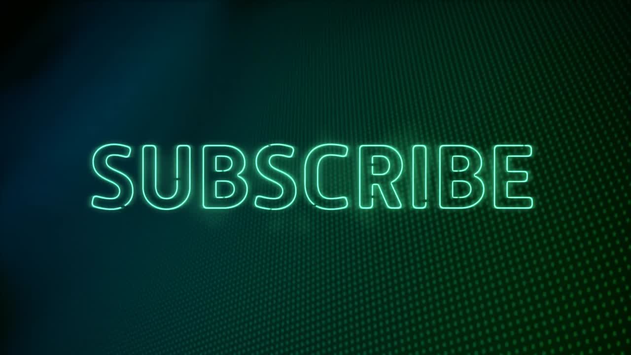 animación de estilo neón palabra verde suscribirse parpadeando sobre fondo verde oscuro