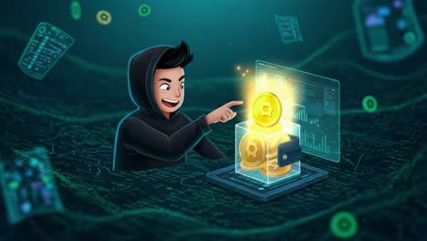 exciting cryptocurrency exploration: a young innovator engaging in digital finance through animated blockchain technology visuals in a futuristic setting