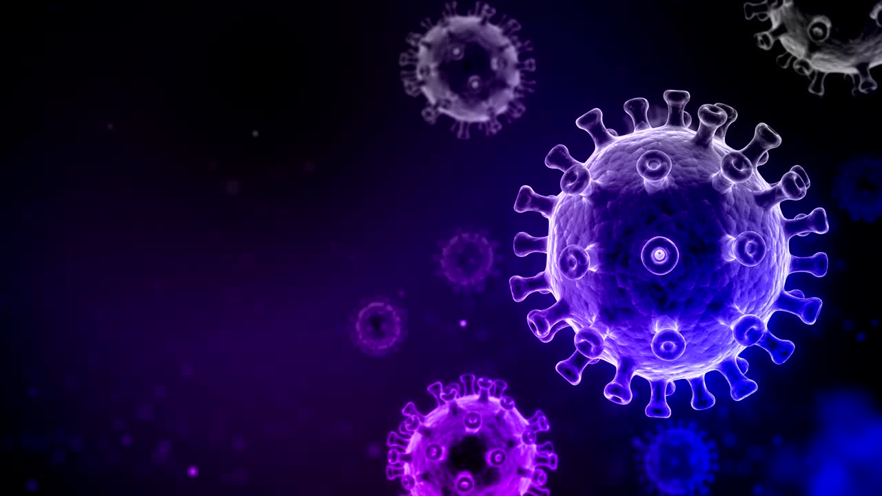 rendering 3d delle cellule del coronavirus covid-19 sfondo animato medico in loop con copyspace per il tuo testo