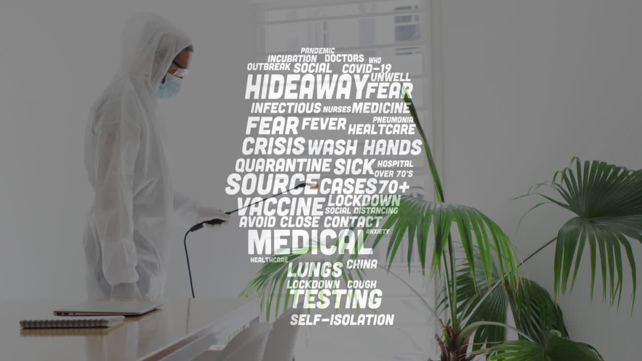 사무실 을 소독 하는 사람 과 함께 반 ⁇ 이는 단어 들 의 애니메이션