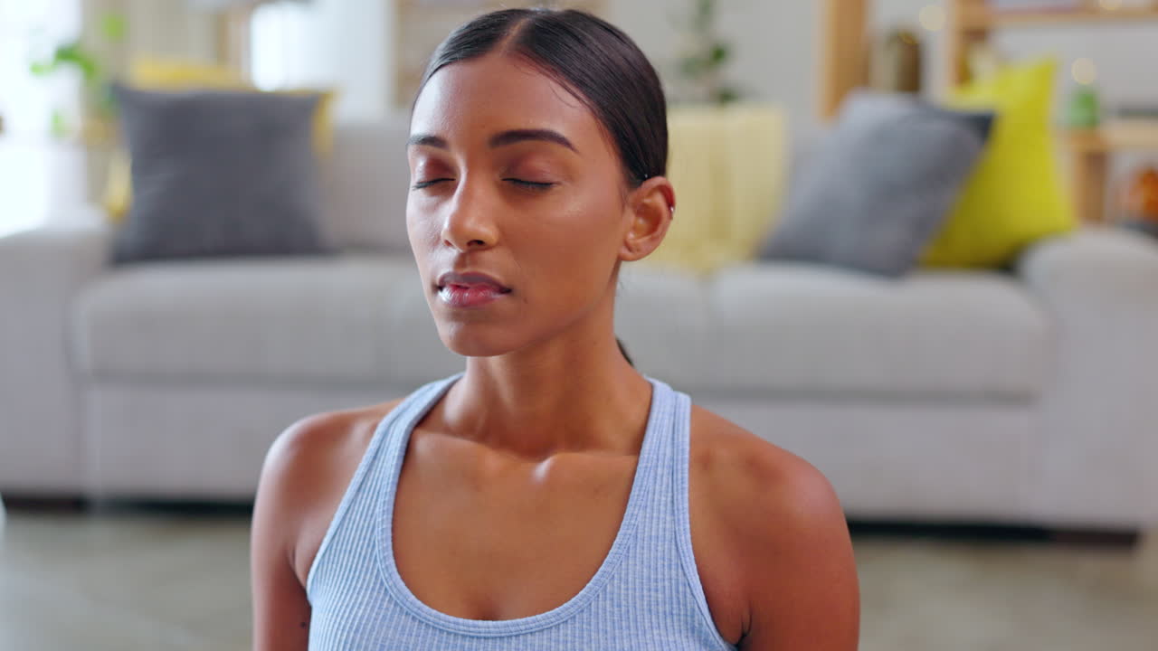 Yoga, meditation and zen, woman in living room