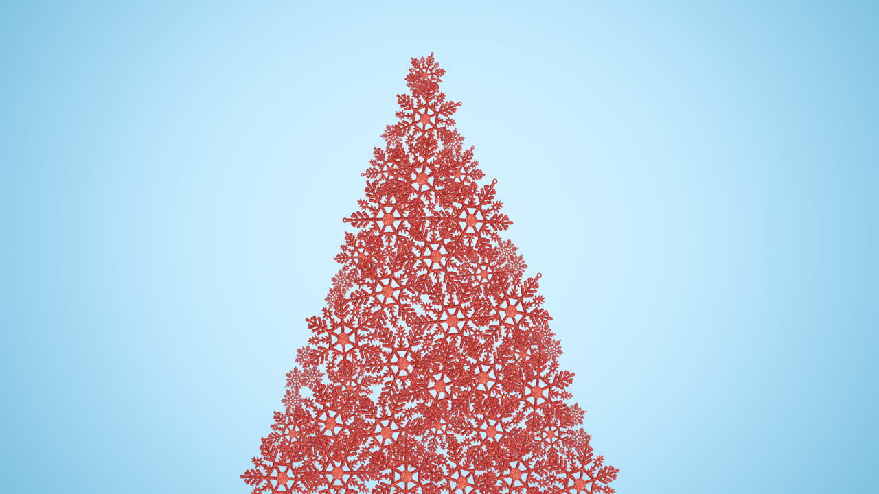 анимация рождественской елки, образованная красными снежинками на синем фоне