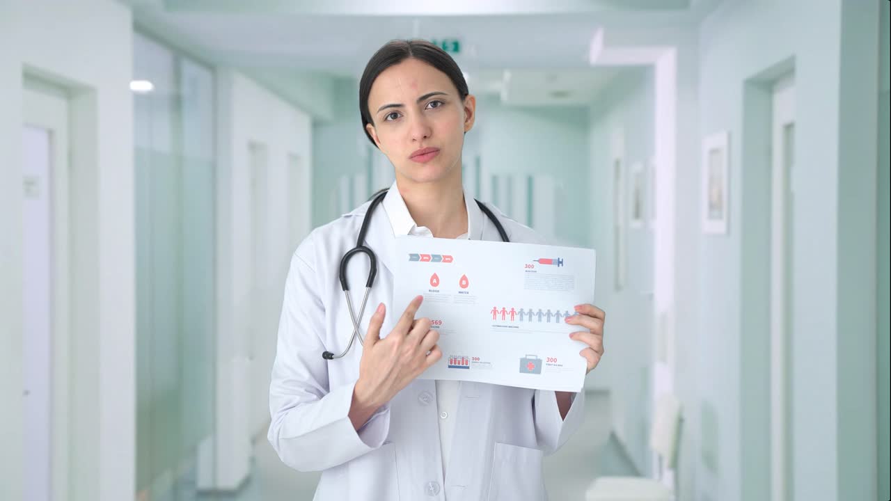 doctora india explicando informes médicos al paciente