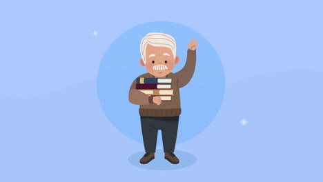 old man studing lifting books animation