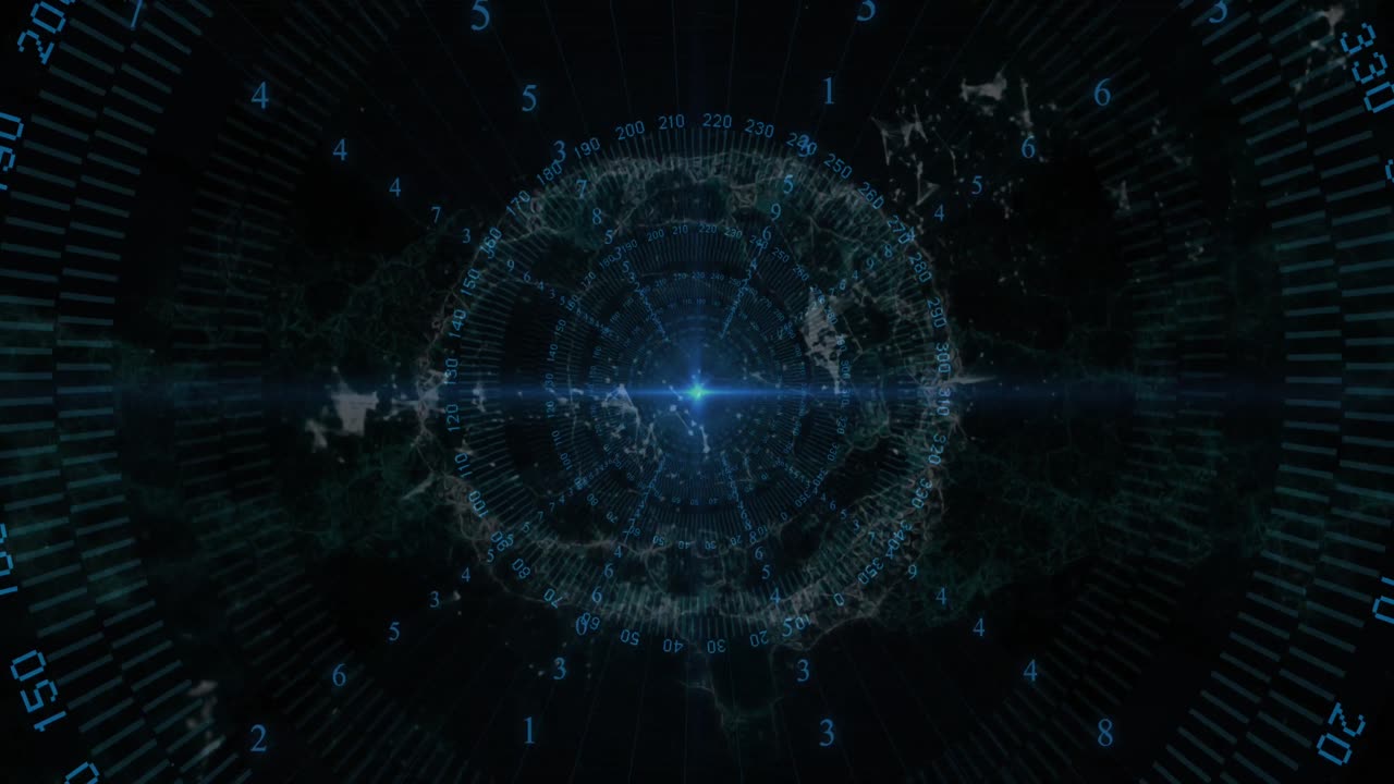 Blue spot of light and data processing over human brain and digital wave against black background