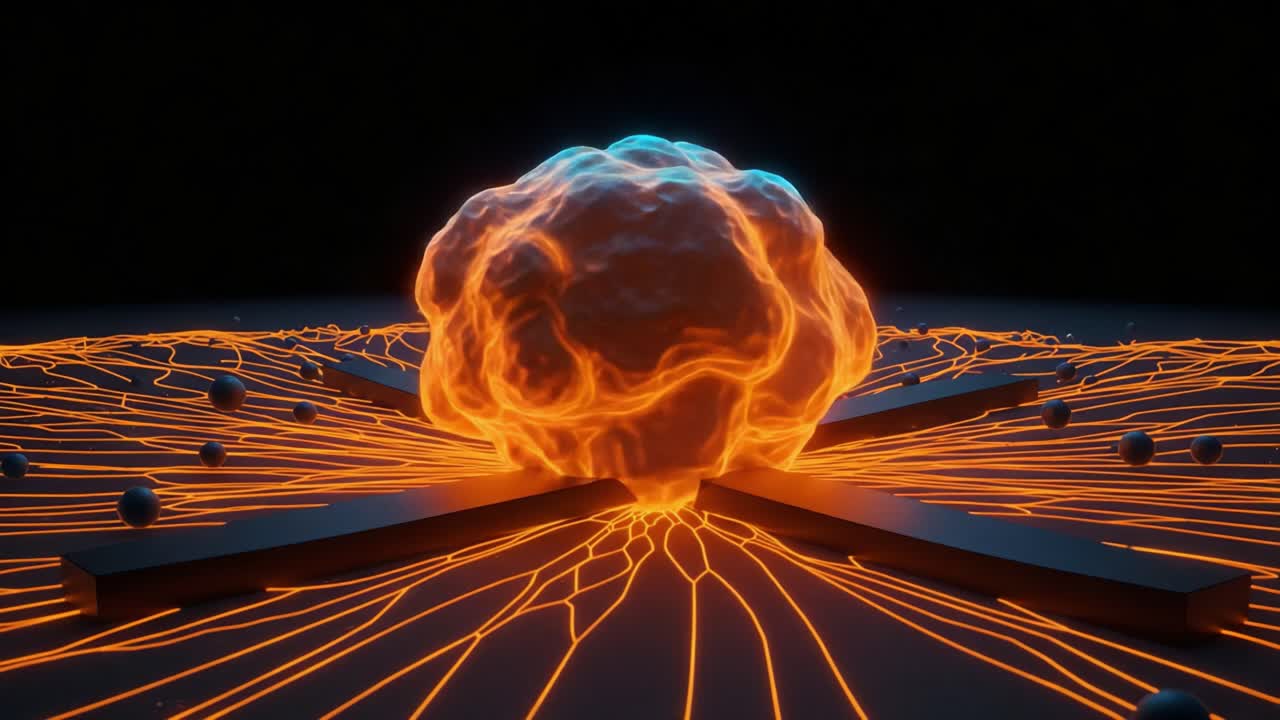 Explosive Energy: A Dynamic Visual of an Abstract Energy Sphere Surrounded by Radiating Lines and Orbs, Capturing the Essence of Motion and Power in a Digital Realm