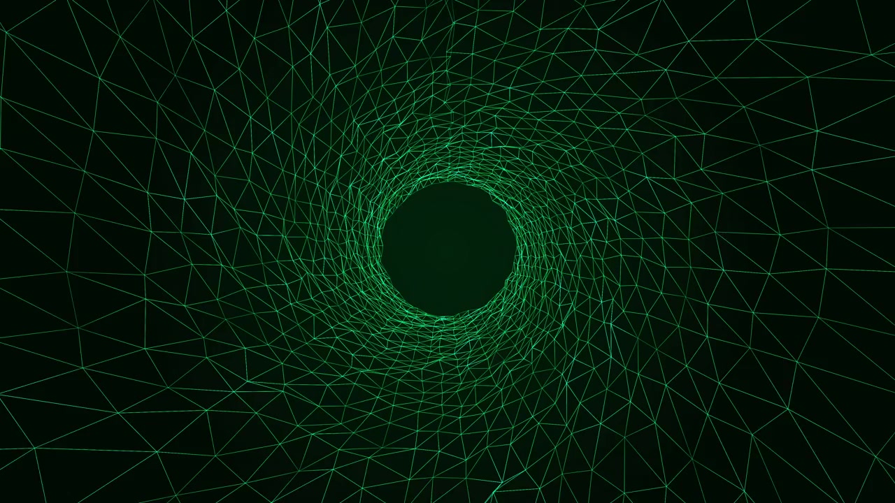 Abstract Green Wireframe Tunnel Moving Forward