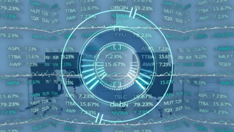 animación de escaneo de alcance y procesamiento de datos sobre una oficina vacía