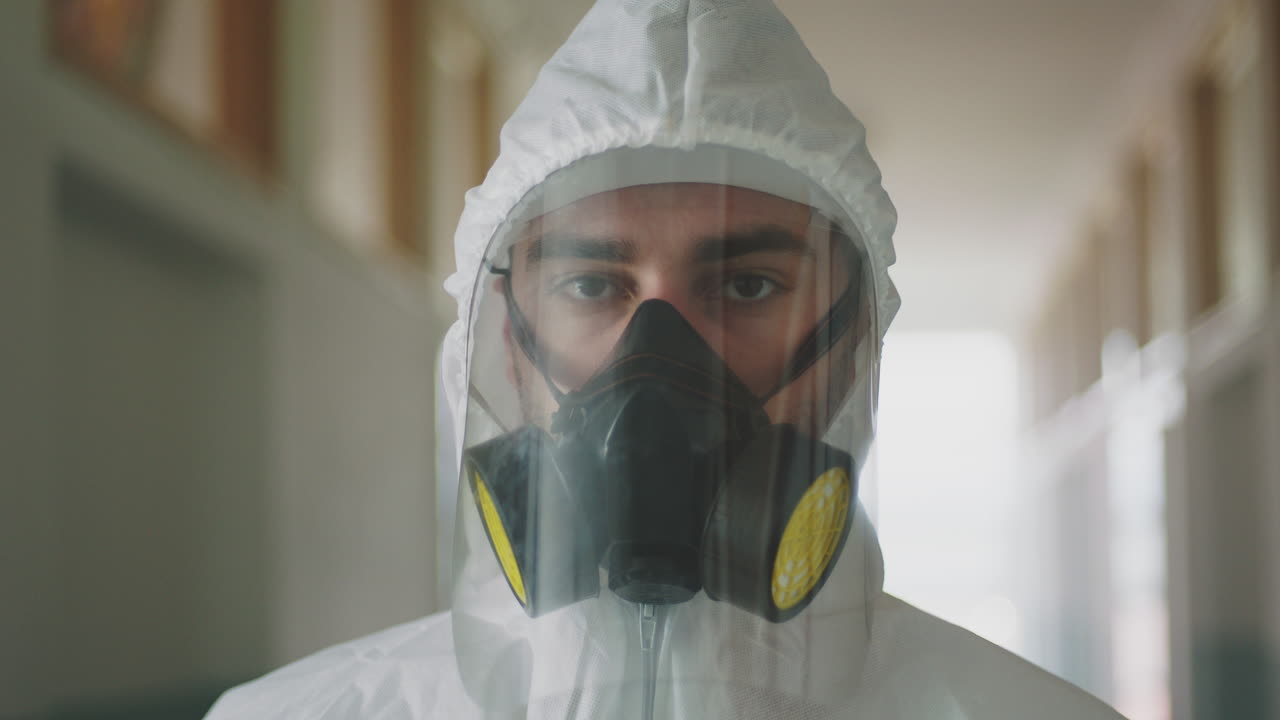 Man in Hazmat Suit with Face Mask