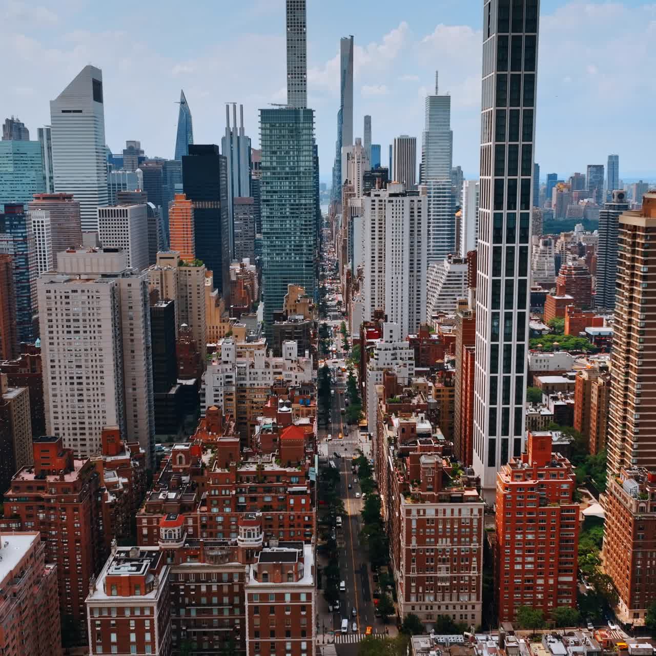 No similar buildings in the cityscape of Manhattan. Gorgeous New York panorama from aerial view on sunny daytime