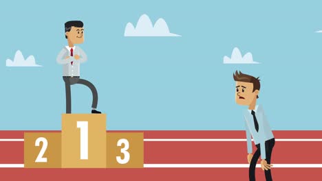 hombres de negocios en carrera con el podio