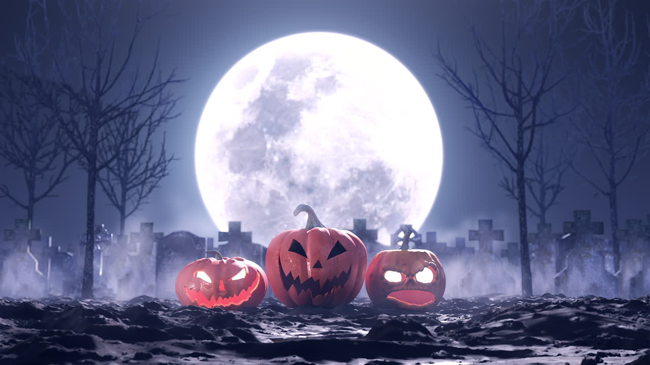 묘지 와 달 의 배경 에 있는 할로윈 호박