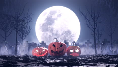 halloween dyni na tle cmentarza i księżyca