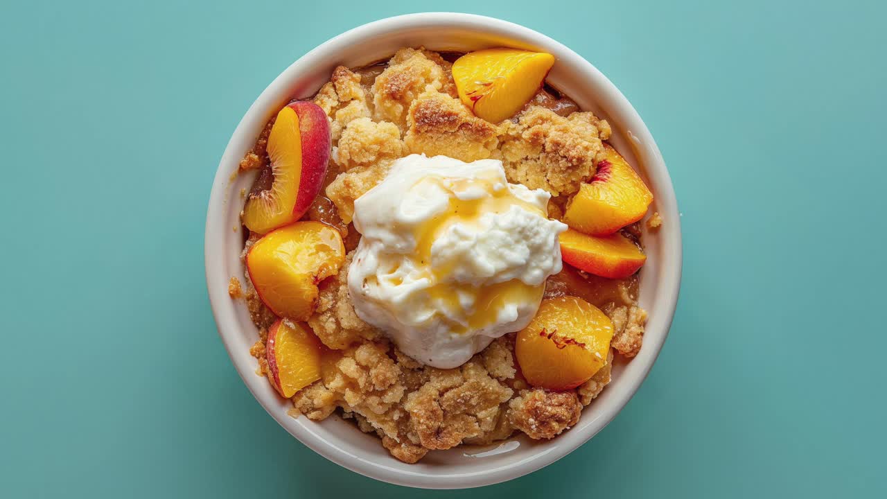 персиковый пирог с ванильным мороженым и медом