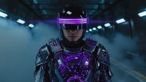 futuristic man in cyberpunk armor