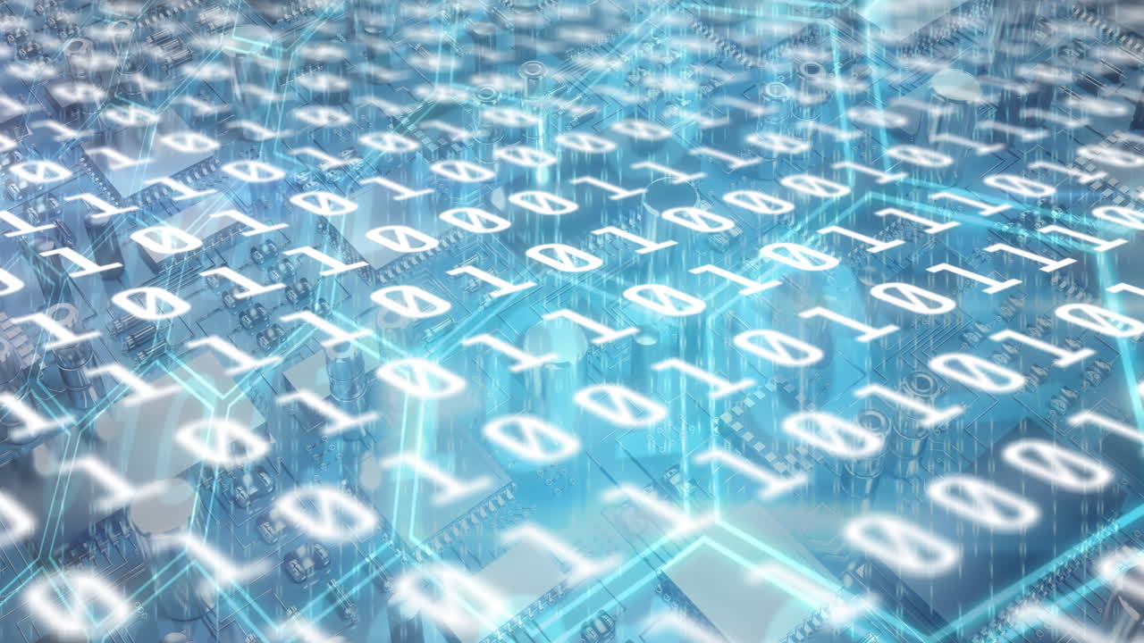 Animation of binary coding numbers changing over blue background