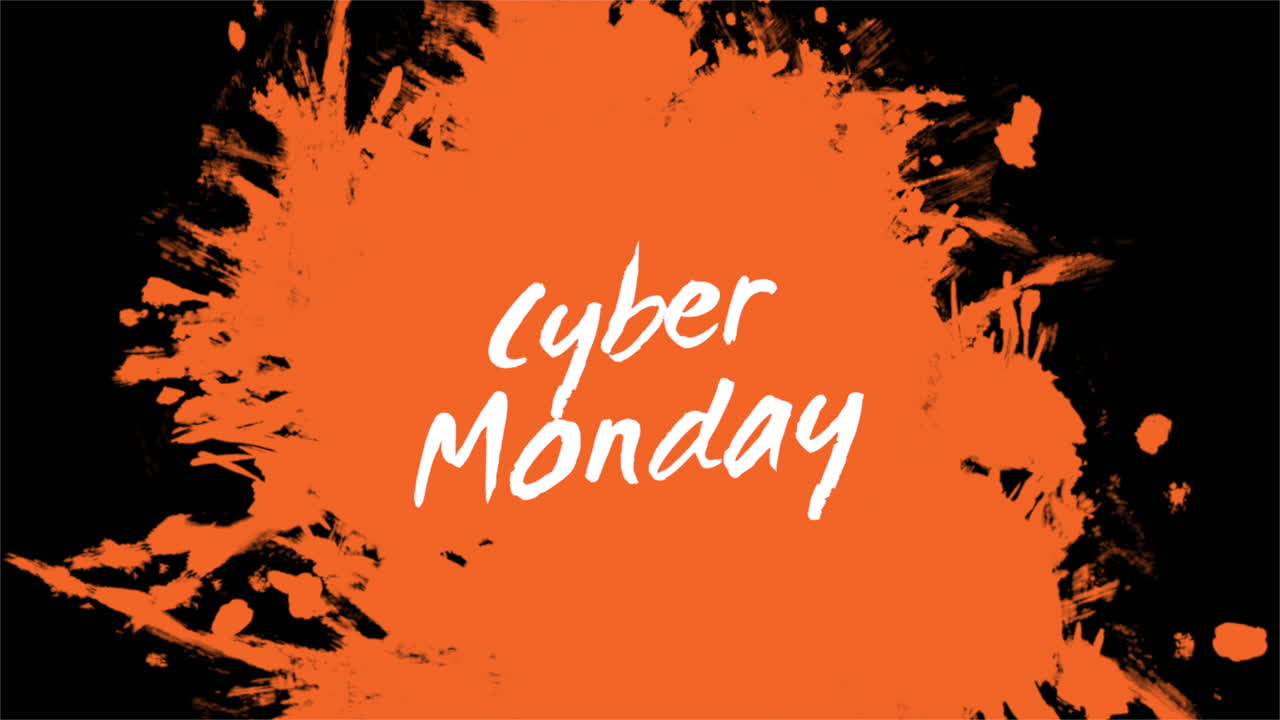 Cyber Monday dengan sapuan kuas cat air oranye di atas gradien hitam