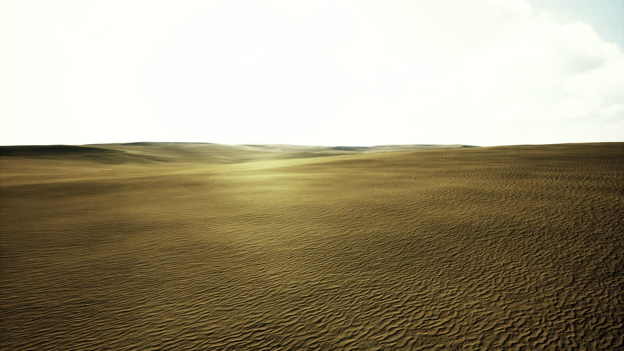 A wide expanse of sandy terrain stretches under a clear sky