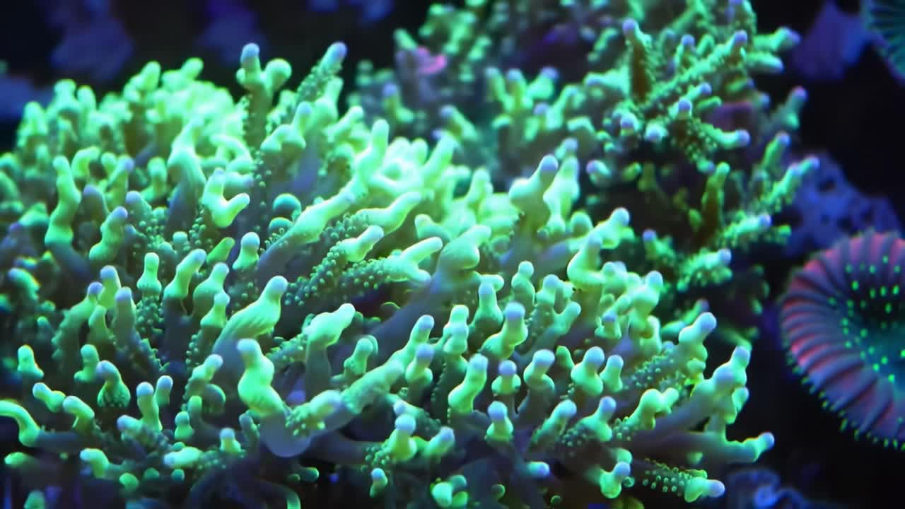 Vibrant Fluorescent Coral in Aquarium