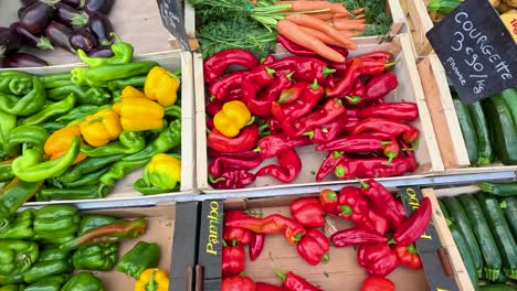 exhibición vibrante de verduras frescas en el mercado