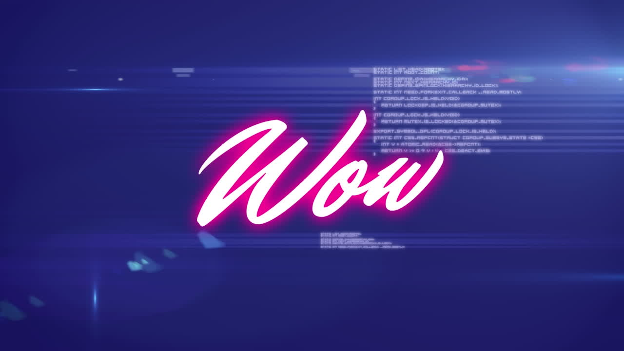 animación del texto wow sobre el procesamiento de datos en fondo azul