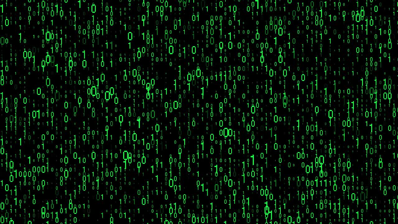 Green matrix background. Technology stream binary code. Falling numbers on screen. Programming, hacking and encryption. 3d rendering.