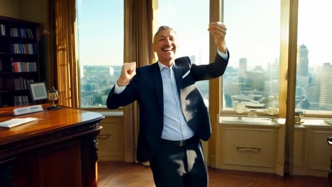 excited businessman celebrating success in his office