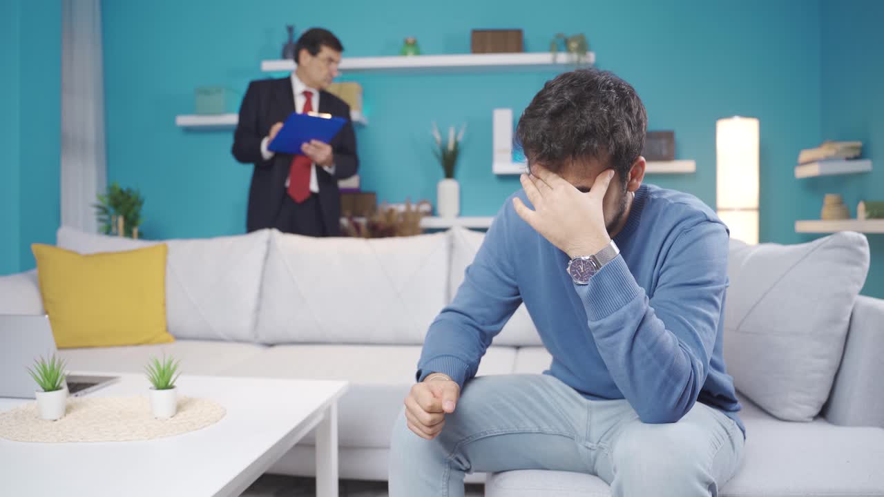 The debtor and penniless young man's house is foreclosed and he's pissed off.