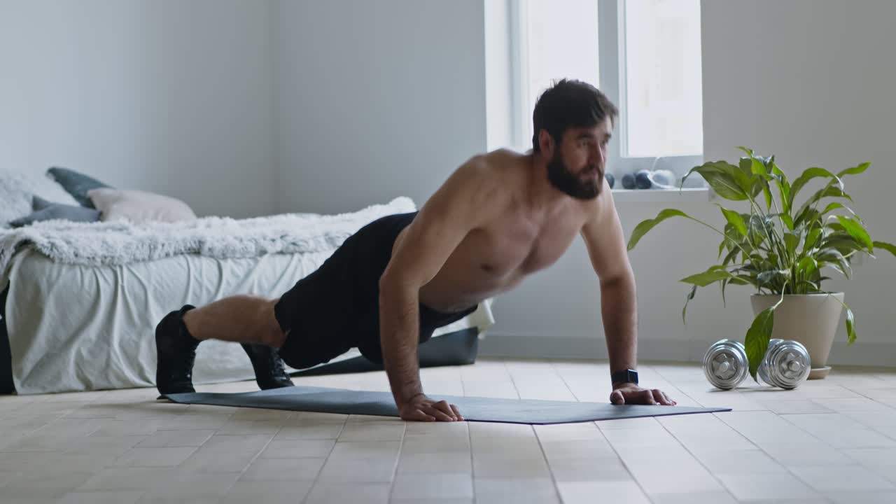 Man Doing Push-ups at Home