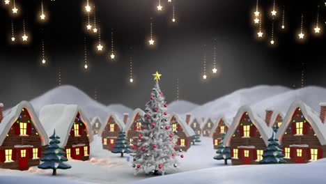 Animation-of-stars-falling-over-houses-with-fairy-lights