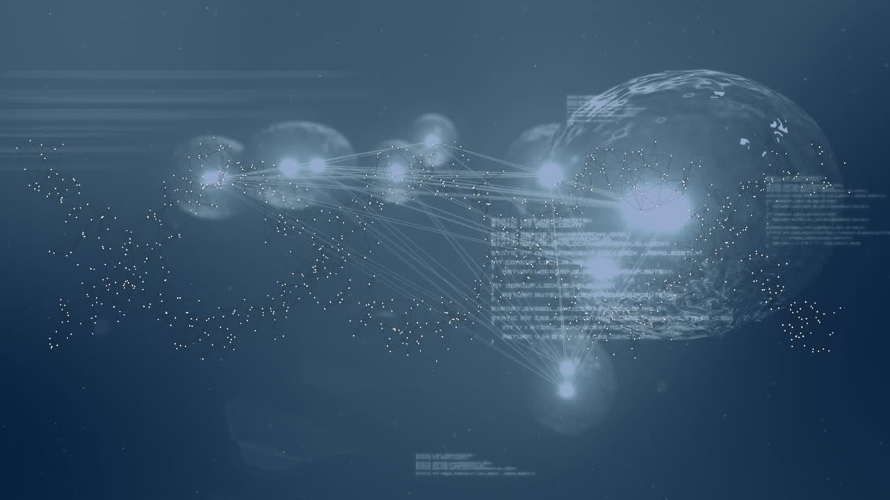 dna 헬릭스를 형성하는 점의 애니메이션, 연결된 증식 세포 및 컴퓨터 언어