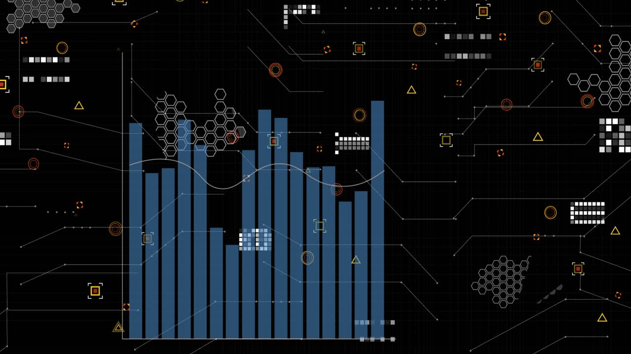 Animation of graphs and icons on black background