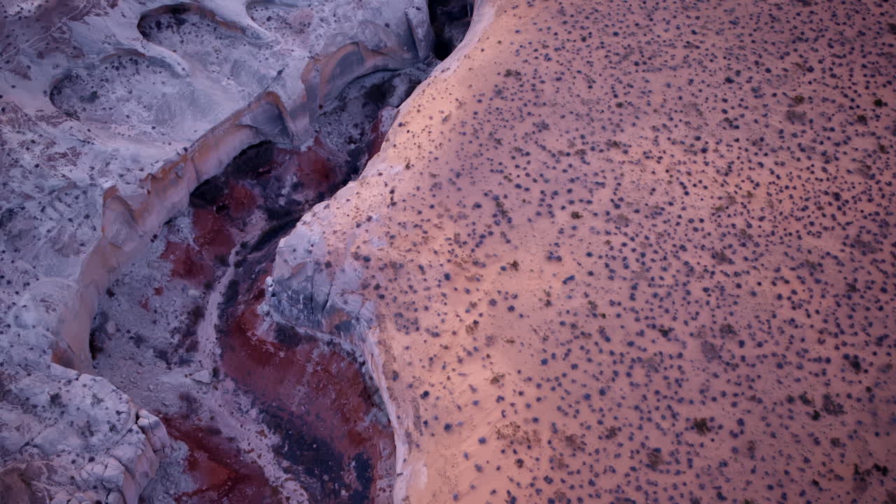 Drone shot looking down on a slot canyon in the southwest of the united states